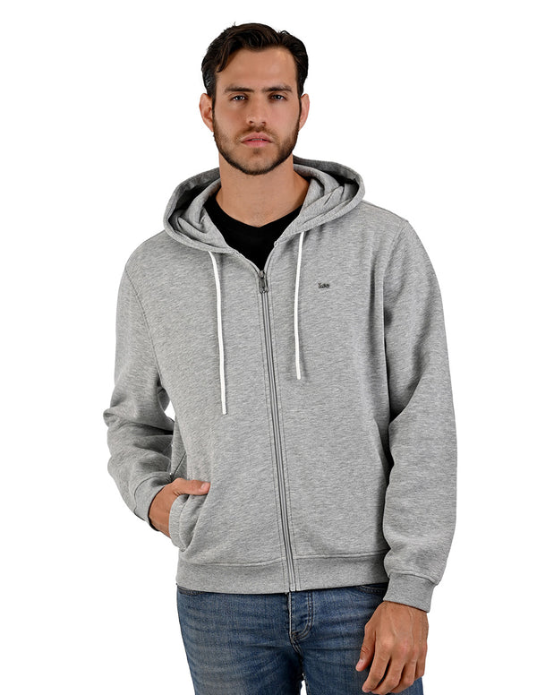LEE sudadera hoodie gris para caballero con cierre y estampado en espalda.
